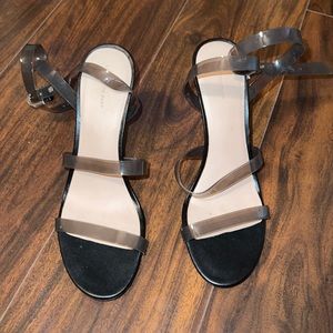 Dark Clear Ankle Strap Heeled Sandal